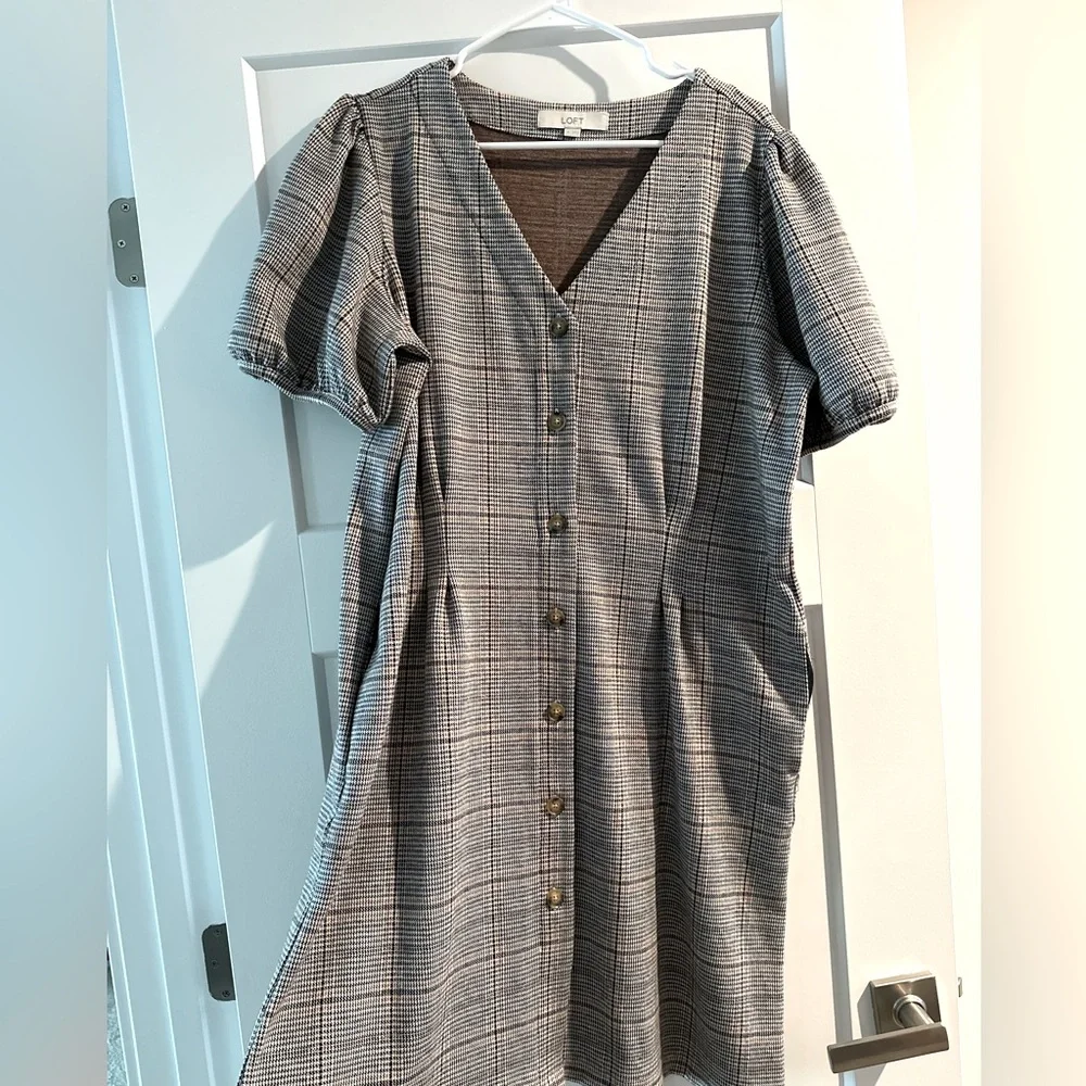Loft Tan, Brown, Black Plaid Dress - Picture 1 of 4